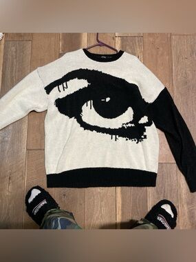 BoohooMAN Black and White Graphic Knit Sweater